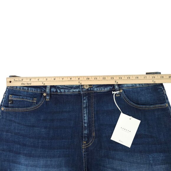 KanCan Denim Shorts Womens Size 3XL High Rise Dark Wash Stretch Frayed Hem NEW - Picture 3 of 16
